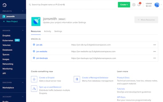 DigitalOcean Cloud Control Panel